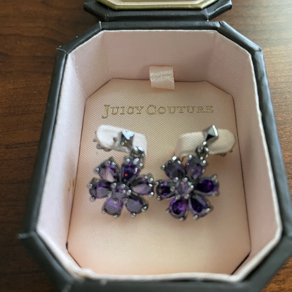 Juicy Couture Purple Flower Earrings with Swarovski Crystals